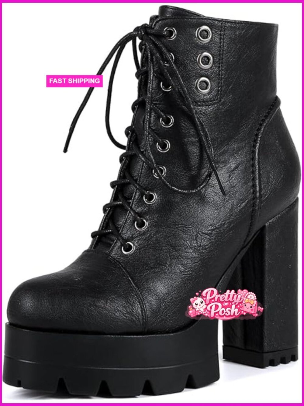 Women Chunky Block Platform Heel Ankle Boots Side Zipper Booties